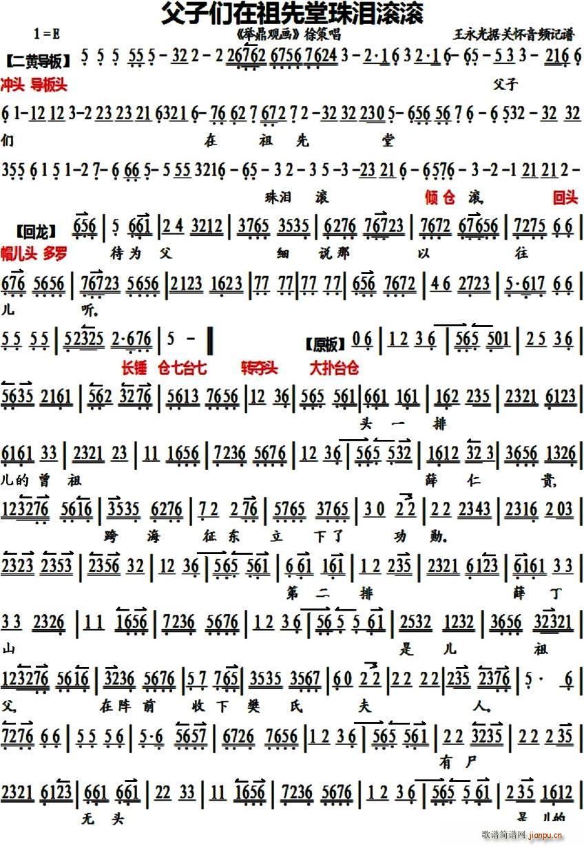 父子们在祖先堂珠泪滚滚 聚鼎观画 徐策唱段 琴谱(京剧曲谱)1