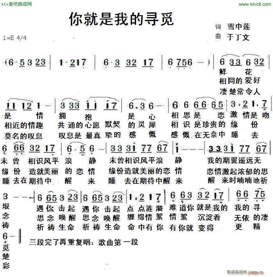 你就是我的寻觅(七字歌谱)1