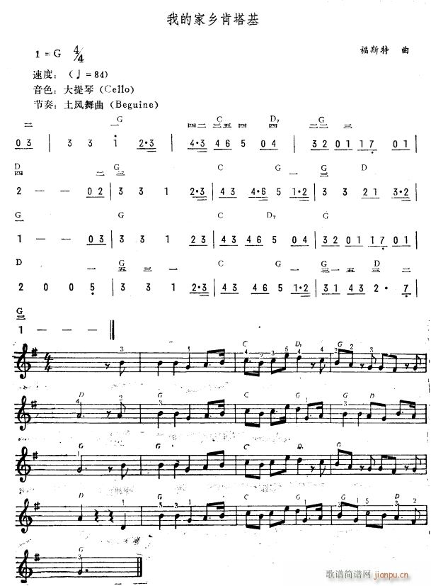 我的家乡肯塔基 简(电子琴谱)1