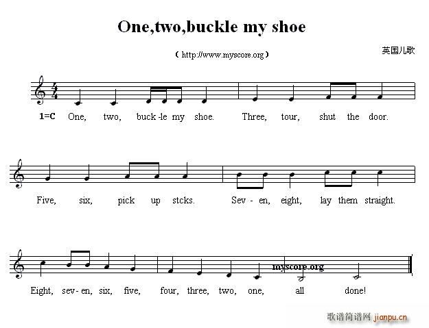 One two buckle my shoe 英文儿歌(十字及以上)1