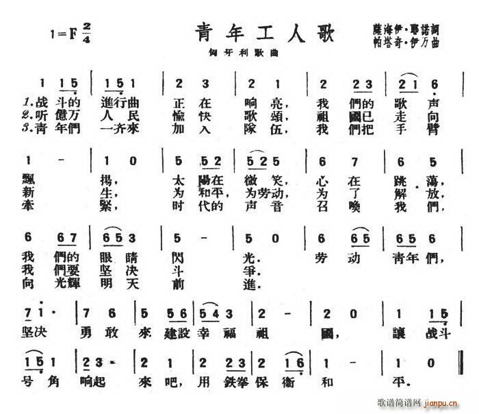 青年工人歌(五字歌谱)1