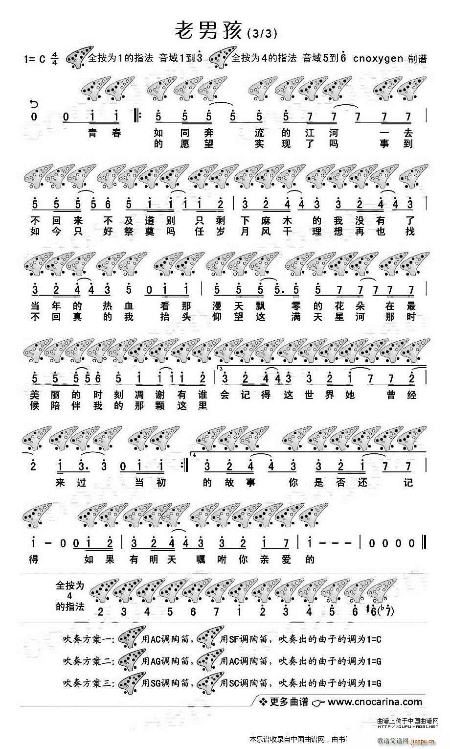 老男孩 十二孔 乐器谱(笛箫谱)3