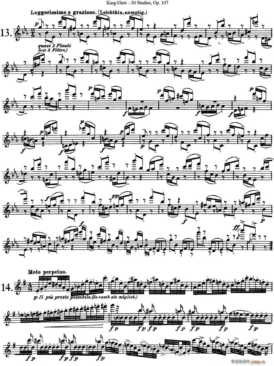 卡 伊勒特30首长笛练习曲Op 107 NO 13 NO 15(笛箫谱)1