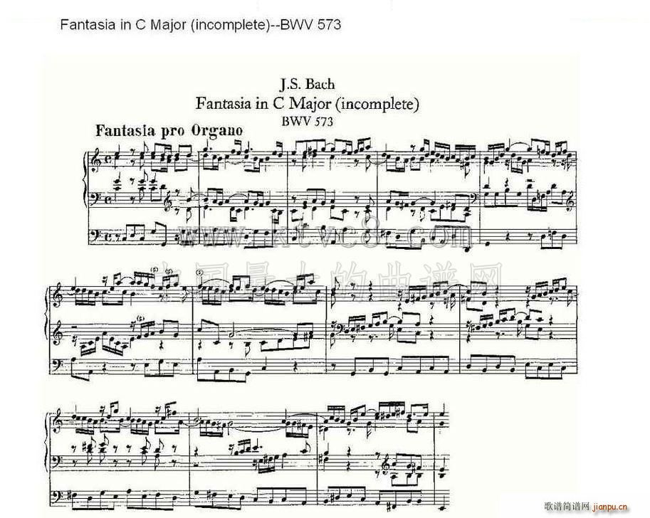 Fantasia in C Major incomplete BWV 573 管风琴谱(十字及以上)1