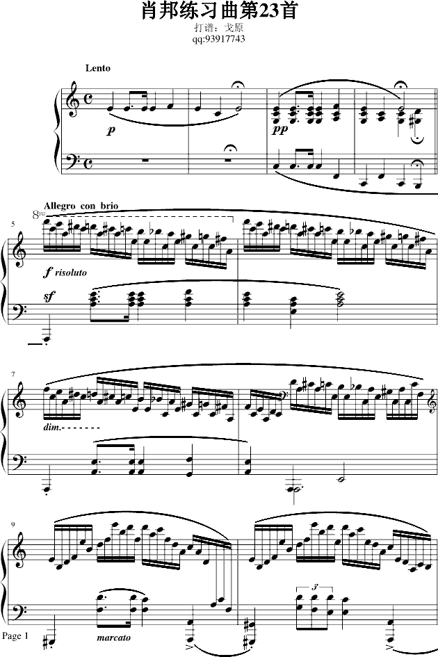 肖邦冬风练习曲(钢琴谱)1