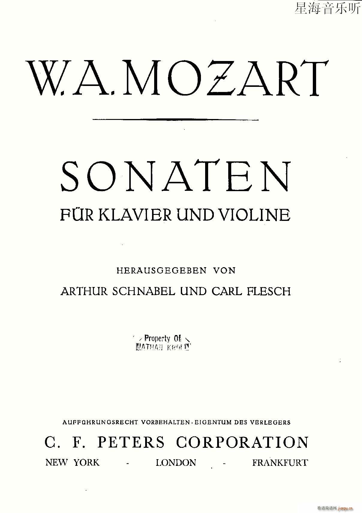 Mozart Violin Sonata No 2 KV 303 第二小提琴奏鸣曲(小提琴谱)1