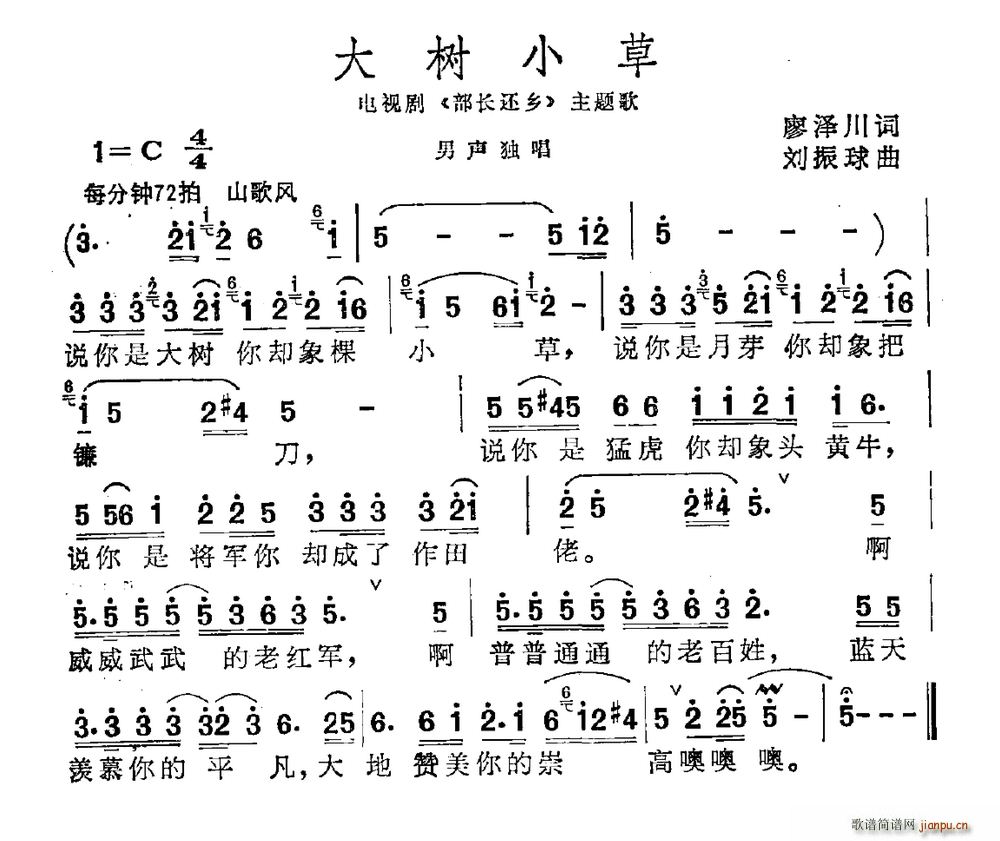 大树小草 电视剧 部长还乡 主题曲(十字及以上)1