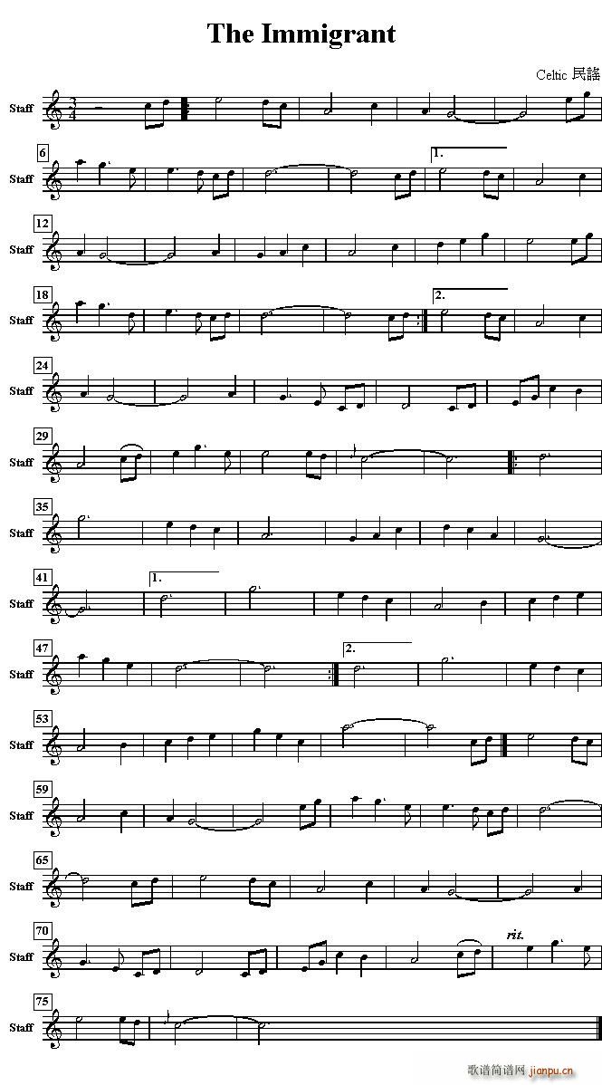 The Immigrant 移民 哨笛(笛箫谱)1
