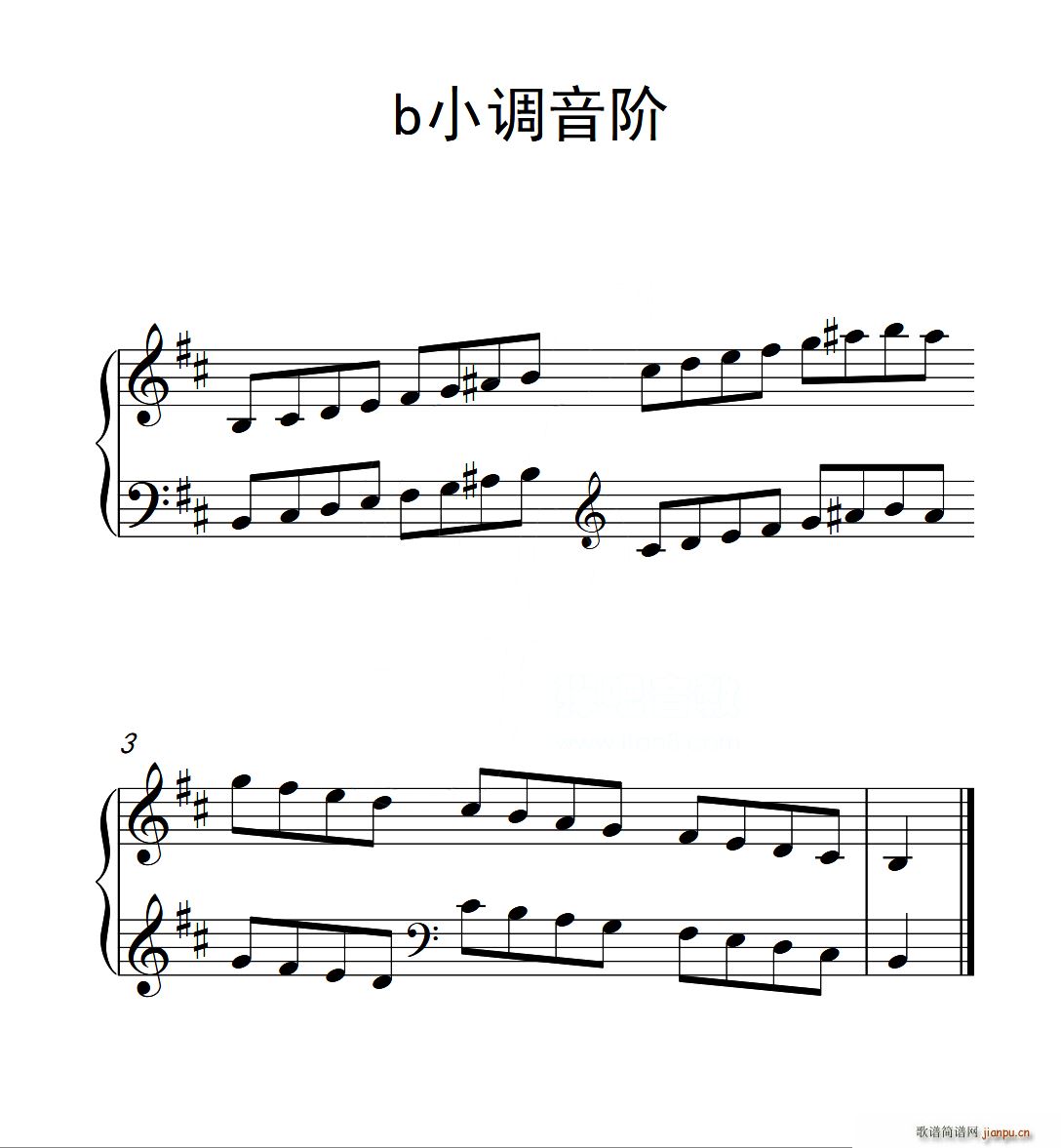 第二级 b小调音阶 中国音乐学院钢琴考级作品1 6级(钢琴谱)1