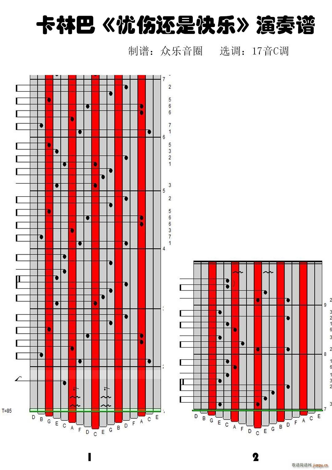 忧伤还是快乐 拇指琴卡林巴琴演奏谱(十字及以上)1