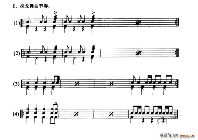4条架子鼓华探戈舞曲节奏练习(十字及以上)1