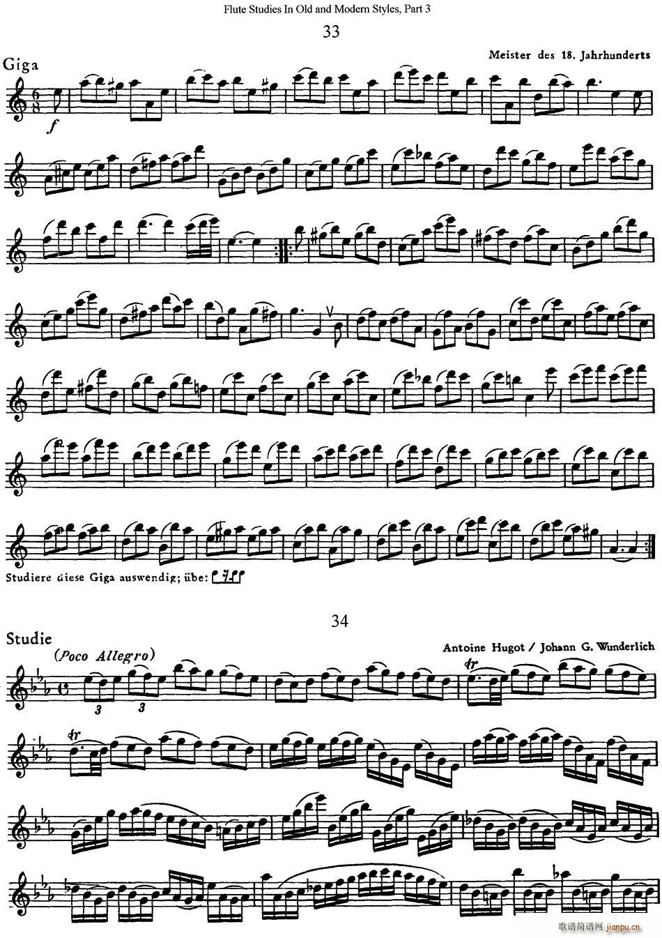 斯勒新老风格长笛练习重奏曲 第三部分 NO 33 NO 35 长笛(笛箫谱)1