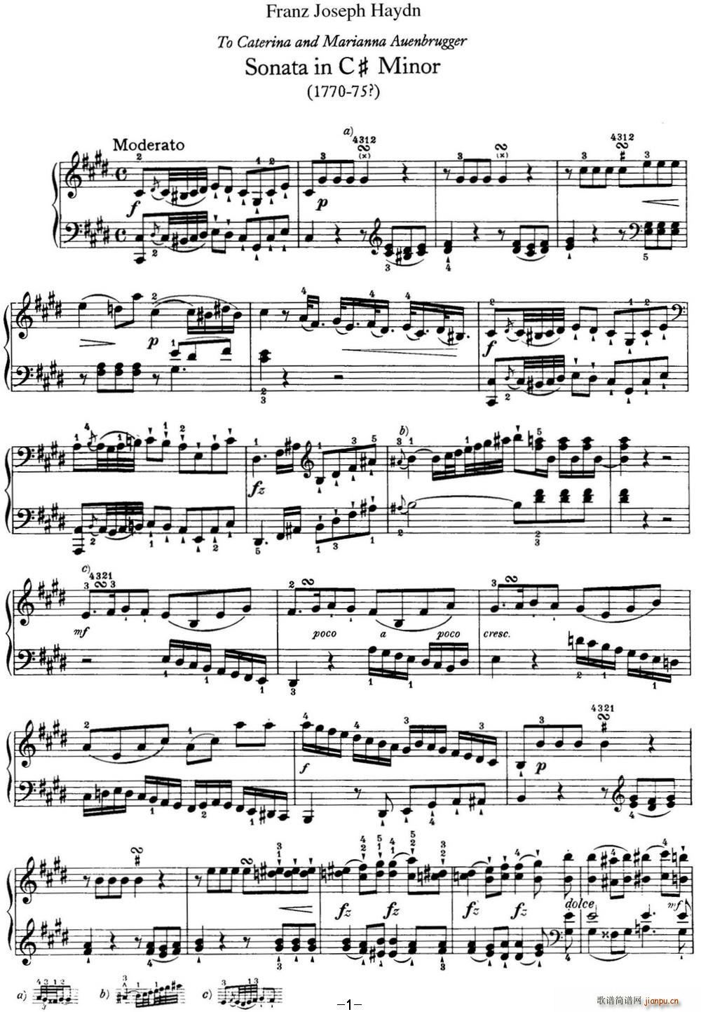 海顿 钢琴奏鸣曲 Hob XVI 36 in C sharp minor(钢琴谱)1