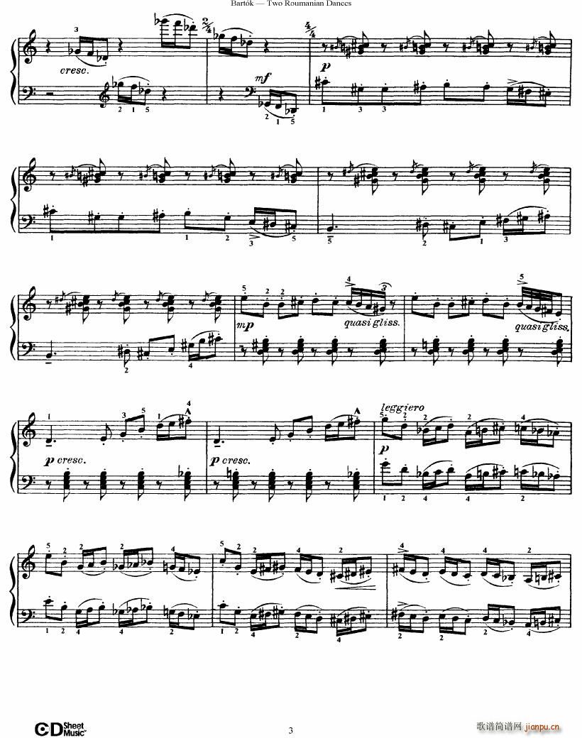 Bartok SZ 43 Two romanian dances op8a(钢琴谱)3