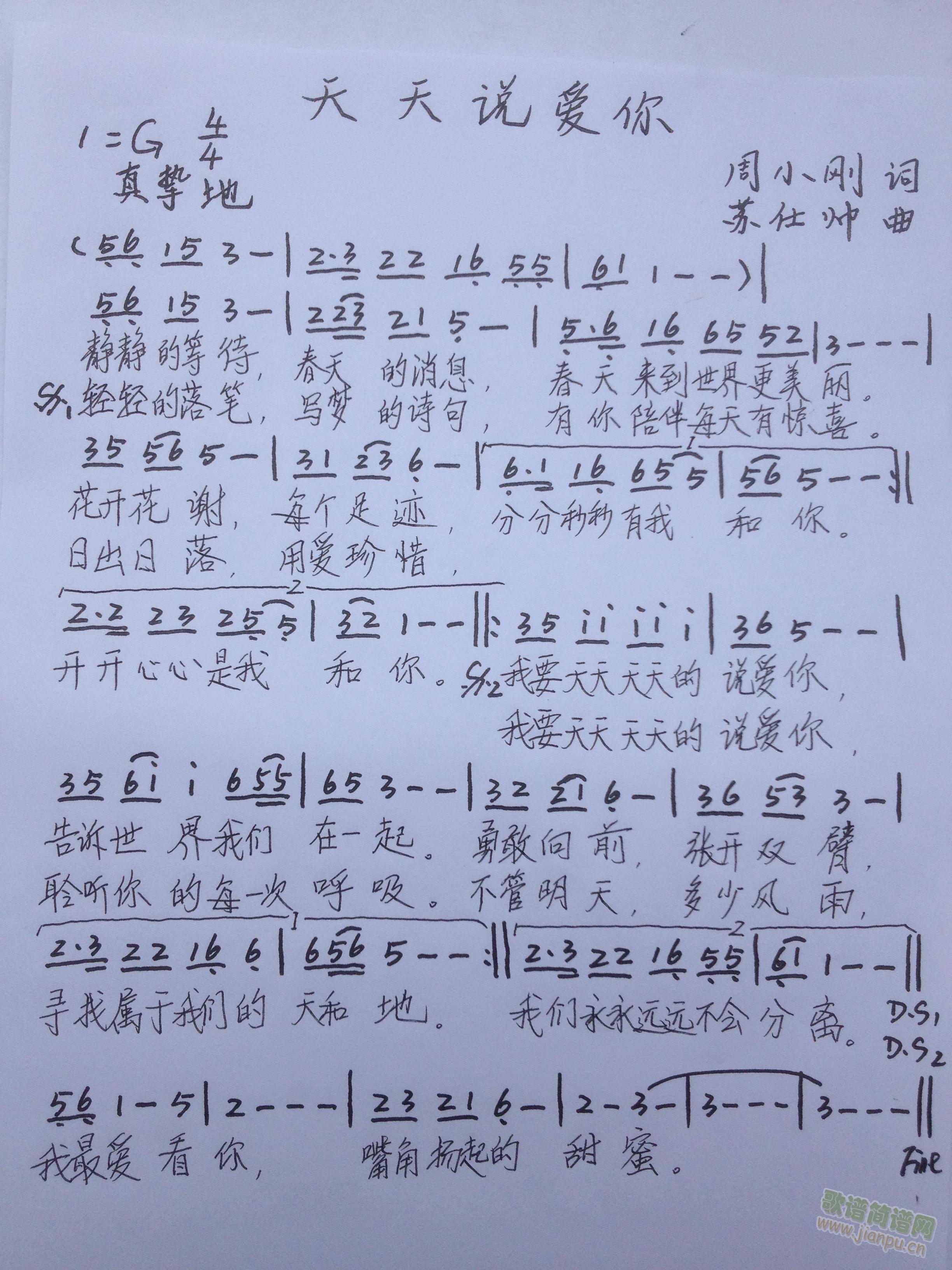 天天说爱你(五字歌谱)1