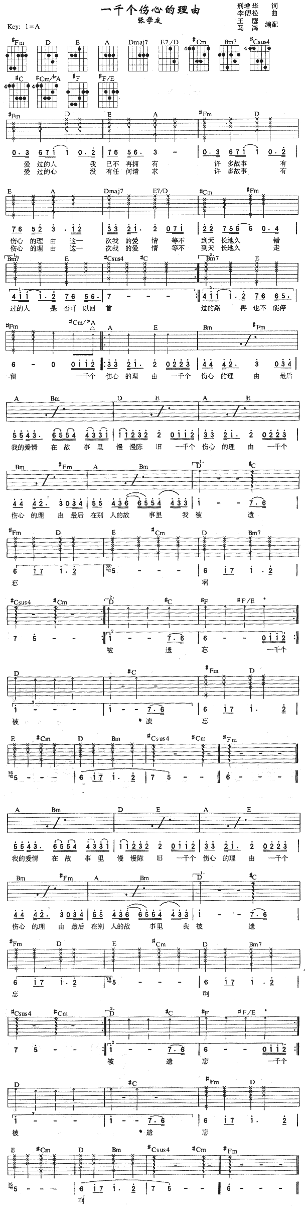 一千个伤心的理由(吉他谱)1