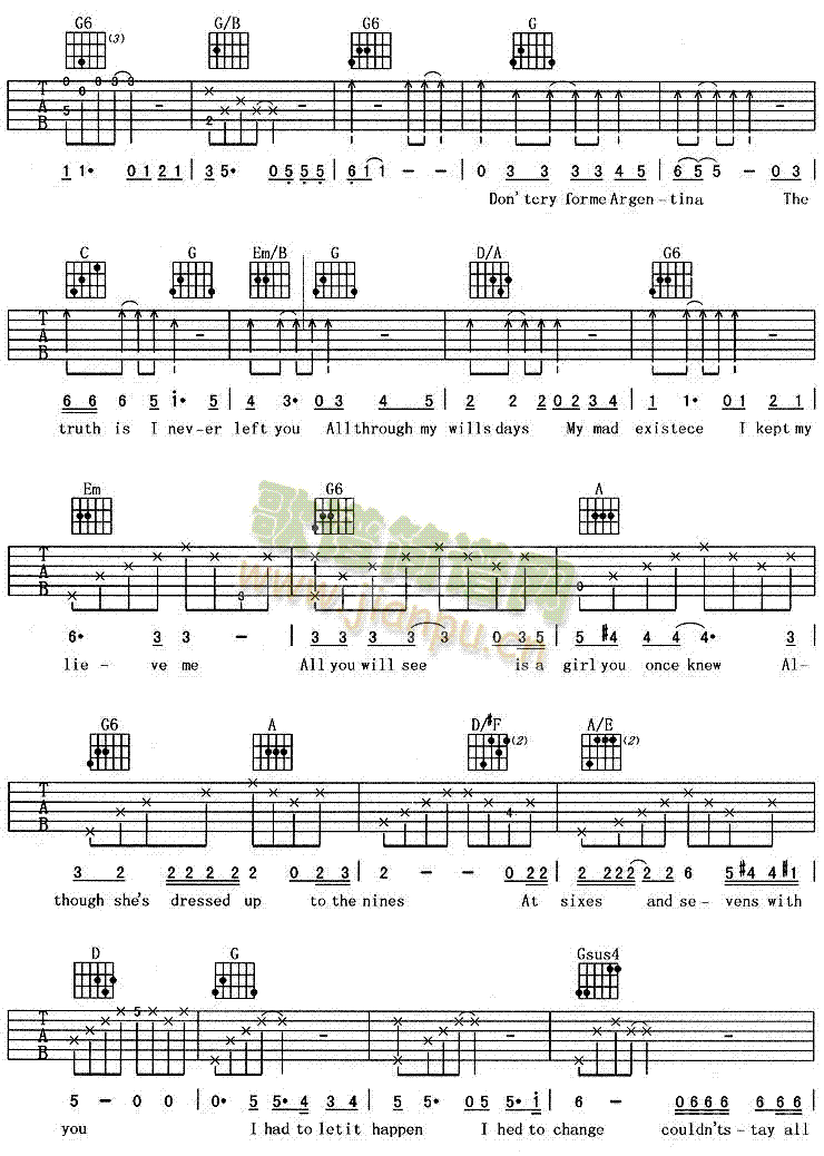 阿根廷别为我哭泣(吉他谱)3