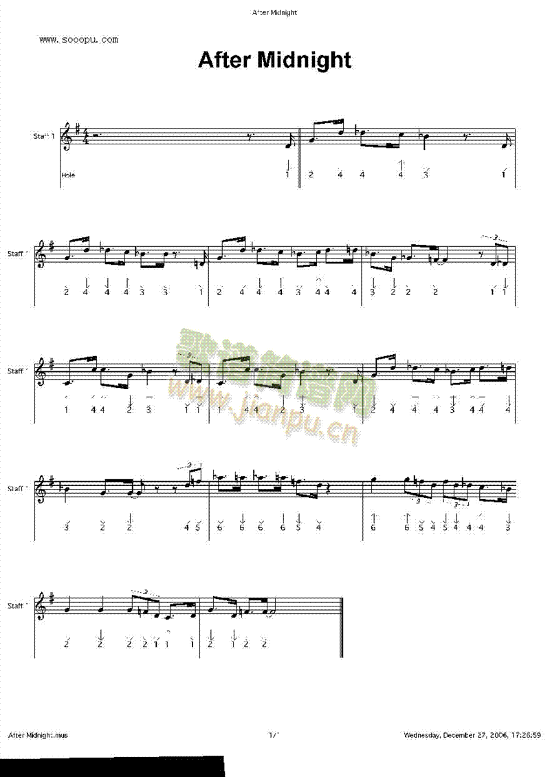 AfterMidnight口琴谱(其他乐谱)1