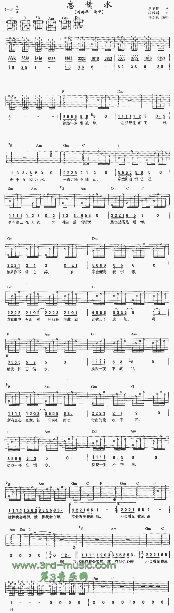 忘情水(吉他谱)1