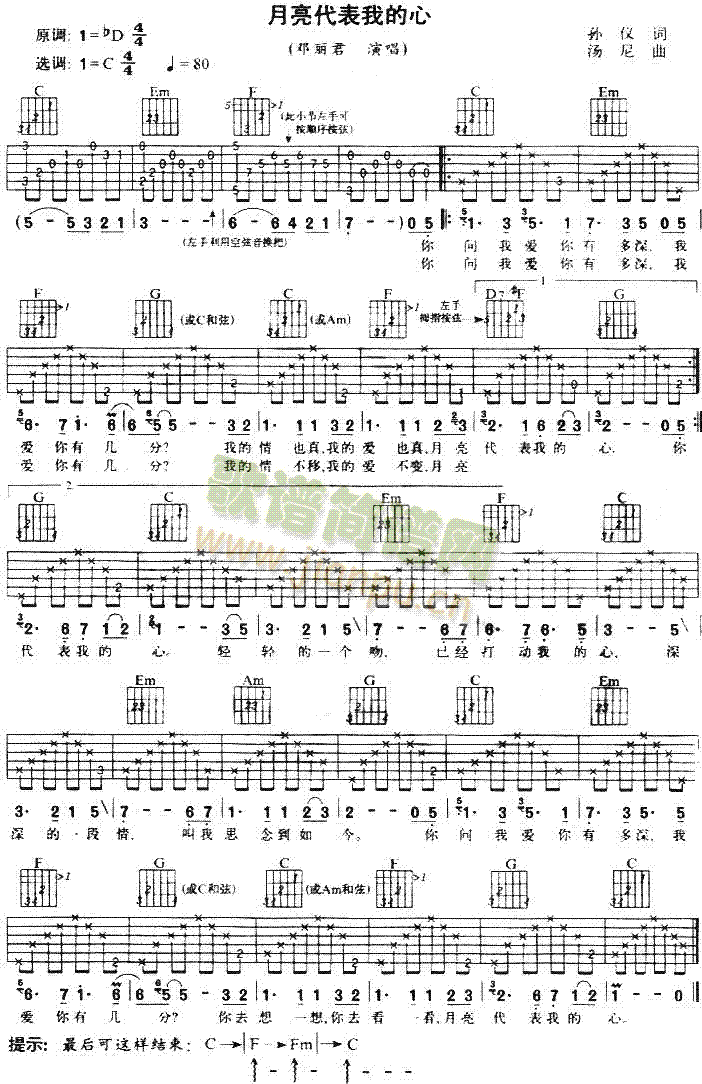 月亮代表我的心(吉他谱)1