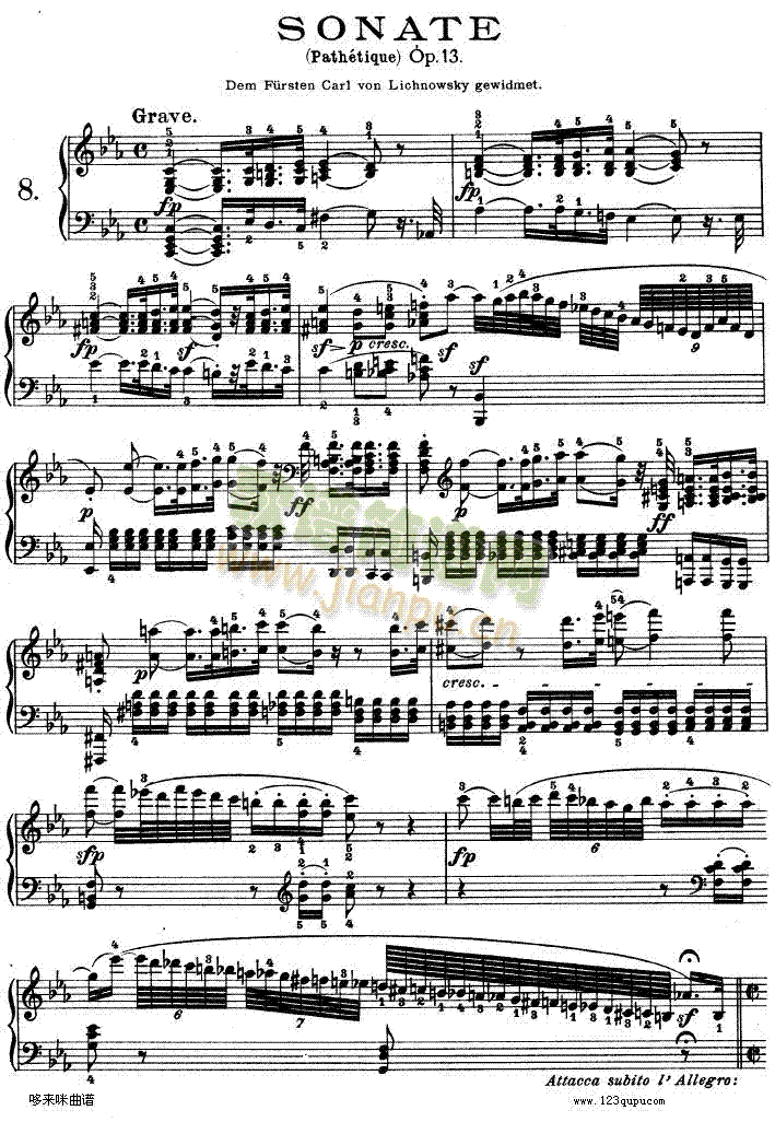 C小调第八琴奏鸣曲Op—13-贝多芬(钢琴谱)1