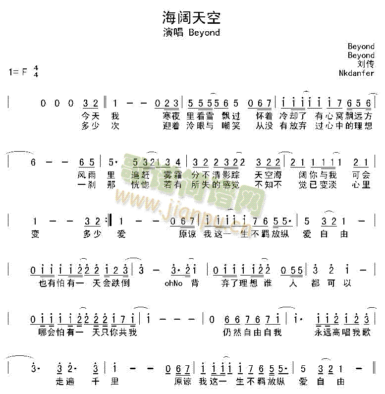 海阔天空(四字歌谱)1