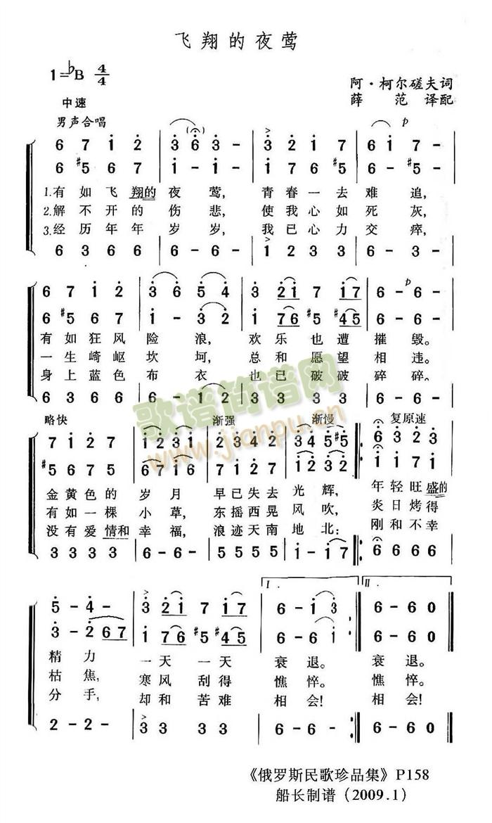 飞翔的夜莺(五字歌谱)1