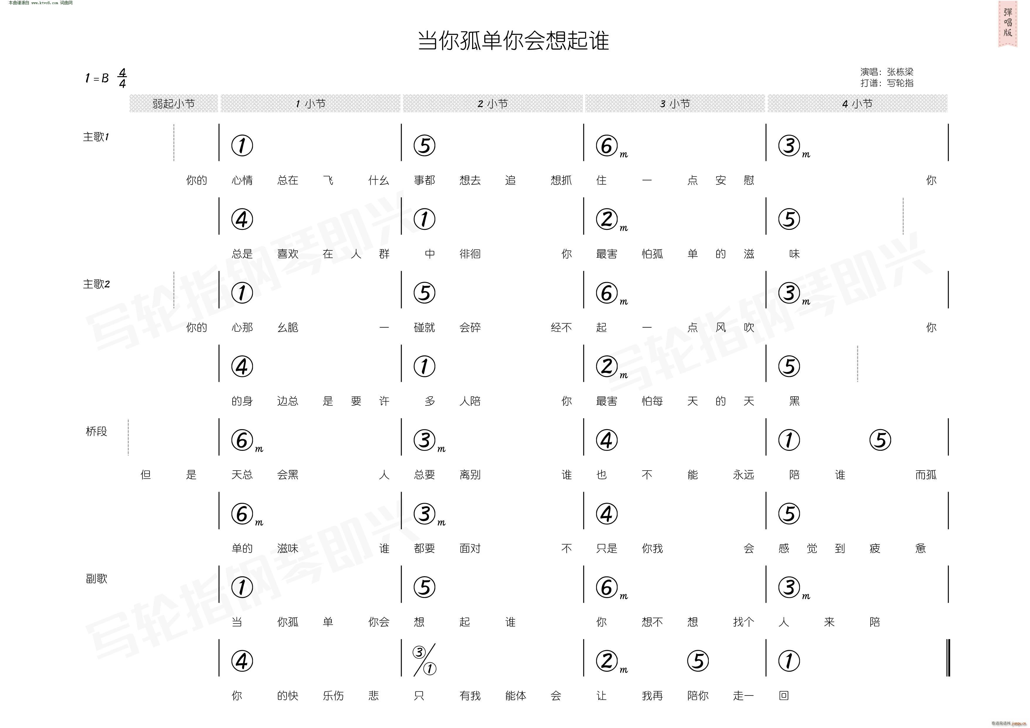 当你孤单你会想起谁 简和谱(十字及以上)3