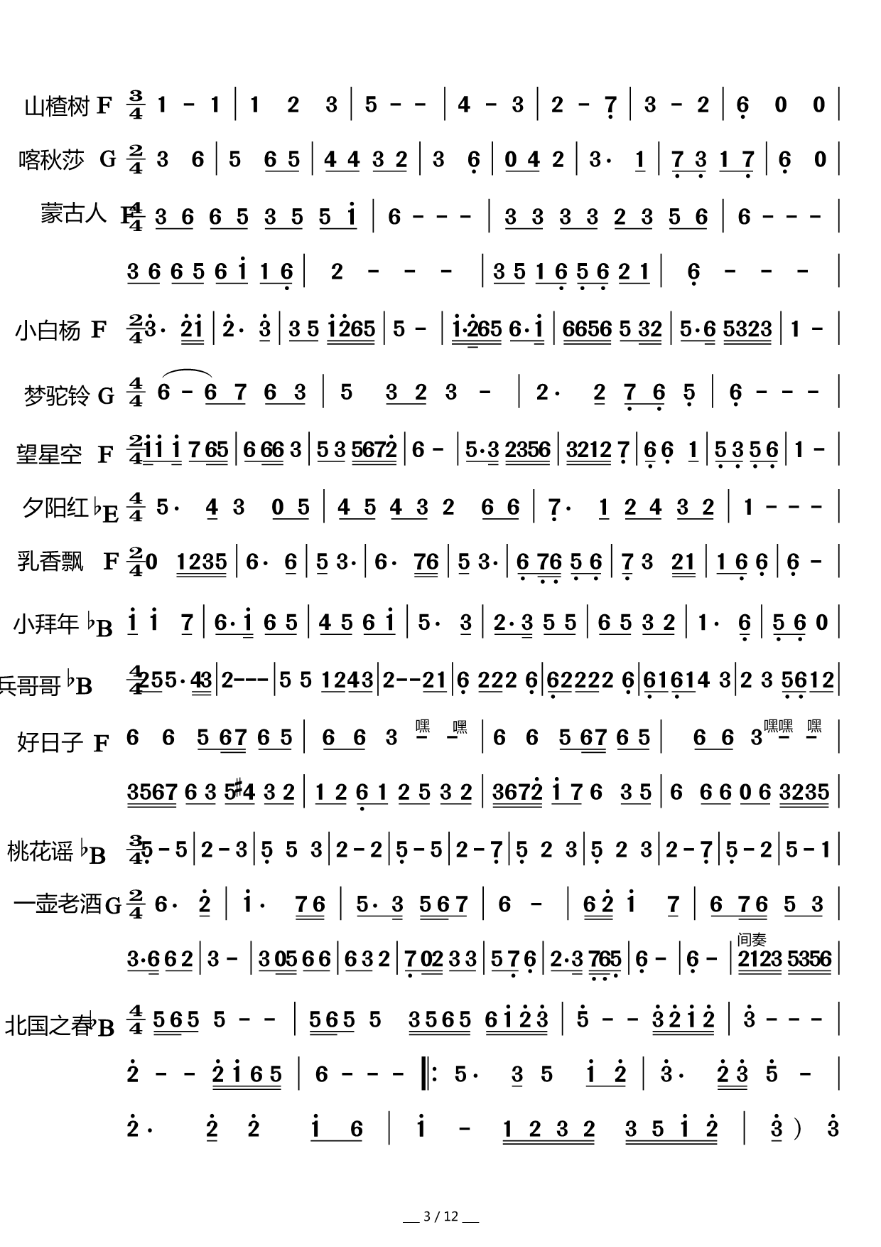 歌曲前奏集锦(六字歌谱)3