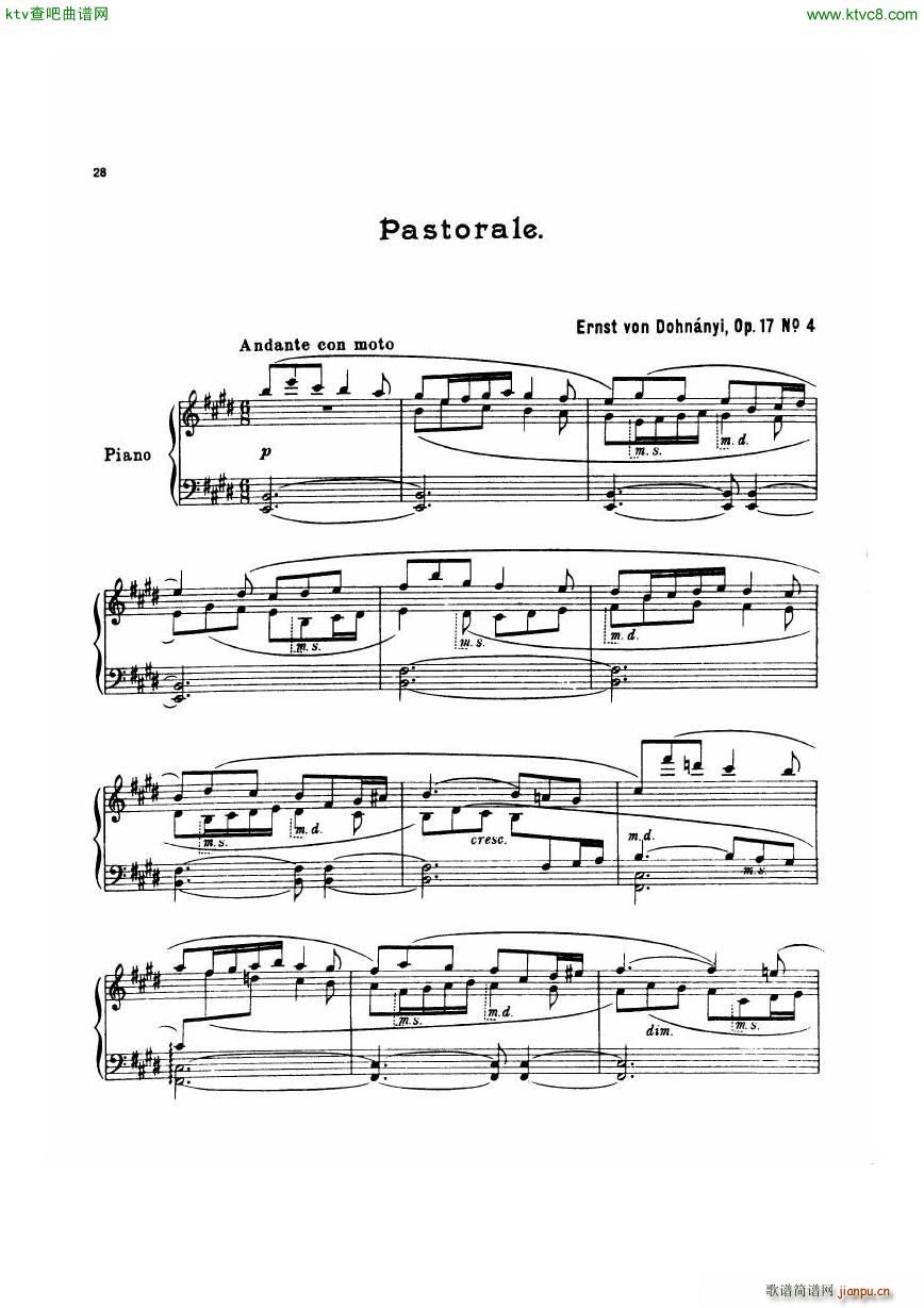 Dohnanyi 17 4 5 Humoresken Pastorale(钢琴谱)1