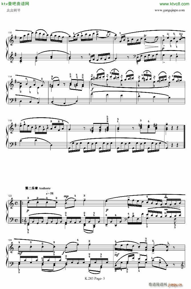 莫扎特G大调钢琴奏鸣曲K 283(钢琴谱)5