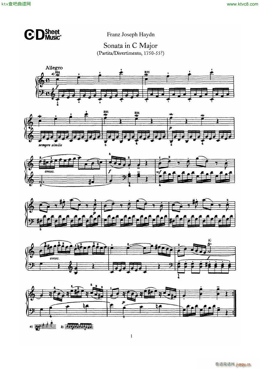 Haydn Joseph Sonata no 1 in C Major(钢琴谱)1