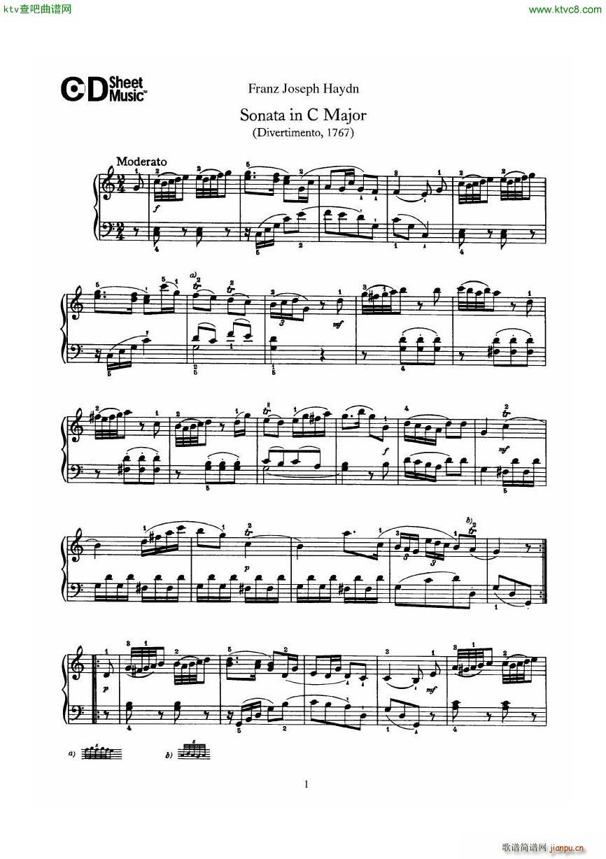 Haydn Joseph Sonata no 10 in C Major(钢琴谱)1