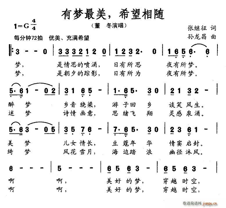 有梦最美，希望相随(九字歌谱)1