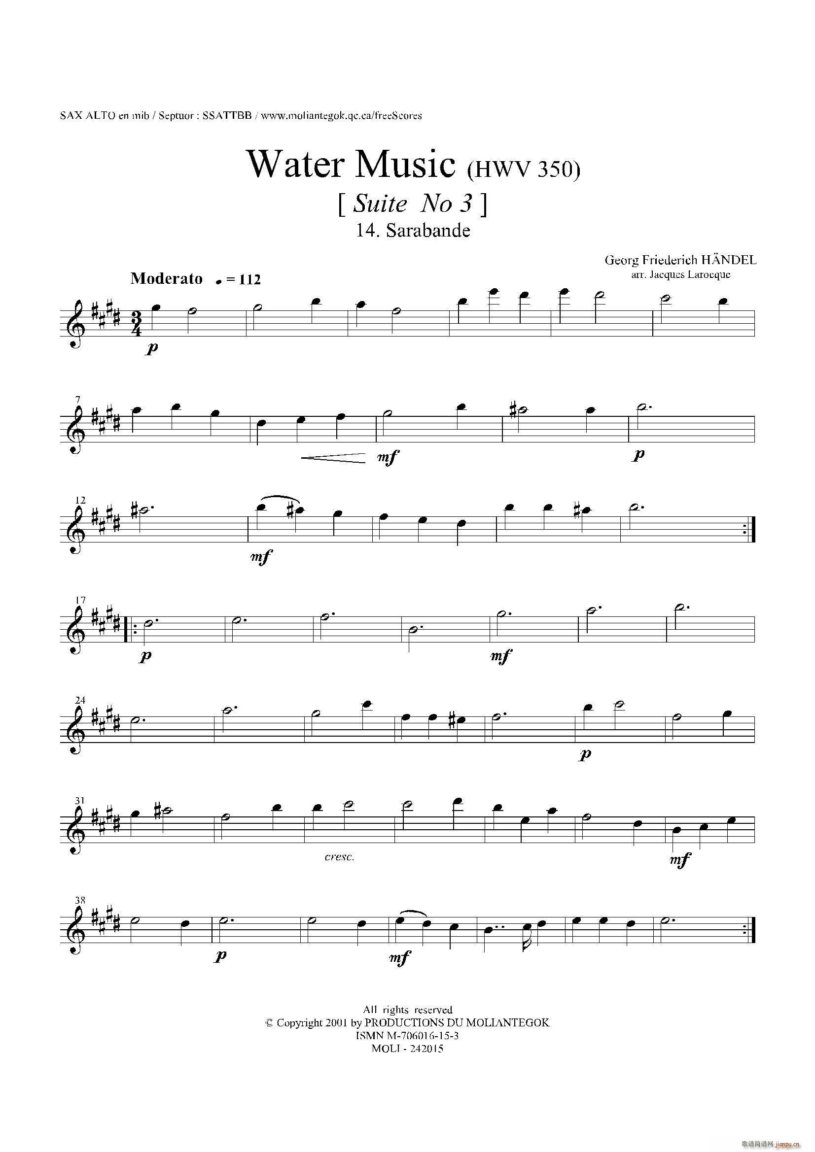 Water Music HWV 350 No 3 中音萨克斯(十字及以上)1