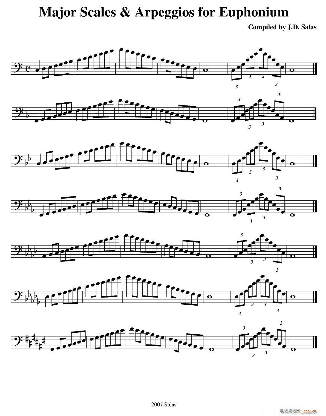 Major Scales Arpeggios Euphonium 大号练习教材选曲 铜管(十字及以上)1