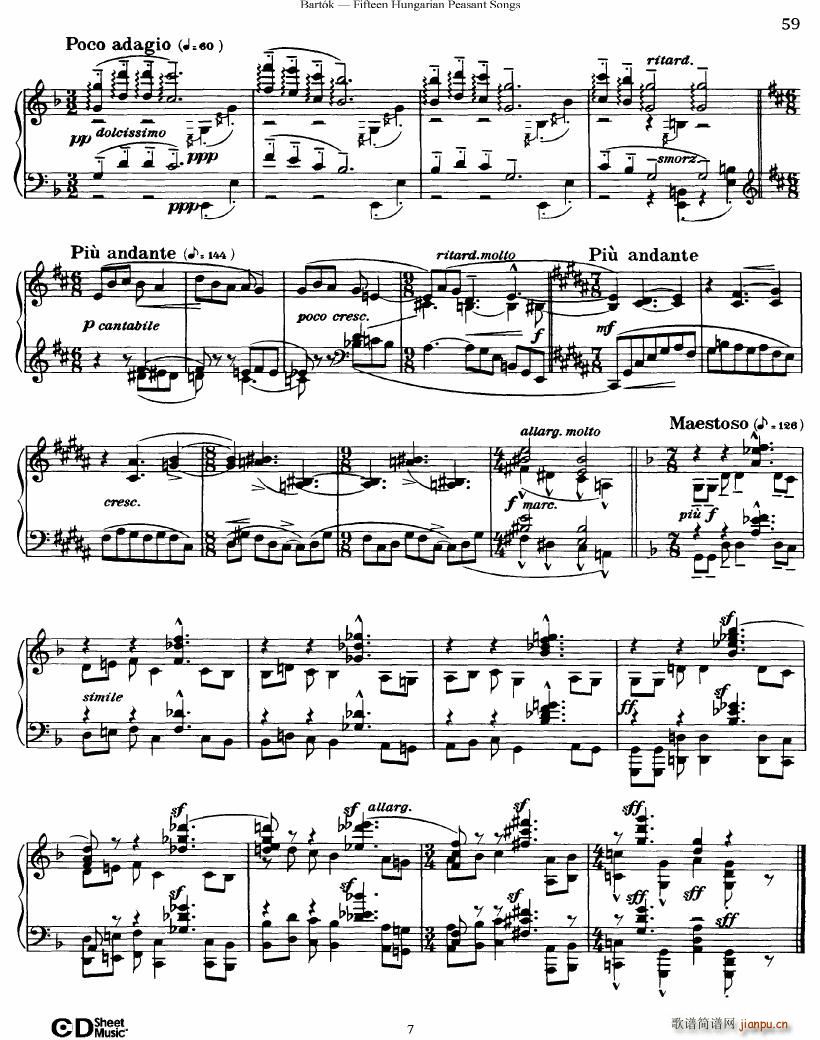 Bartok SZ 71 Fifteen Hungarian Peasant Songs Piano(钢琴谱)7