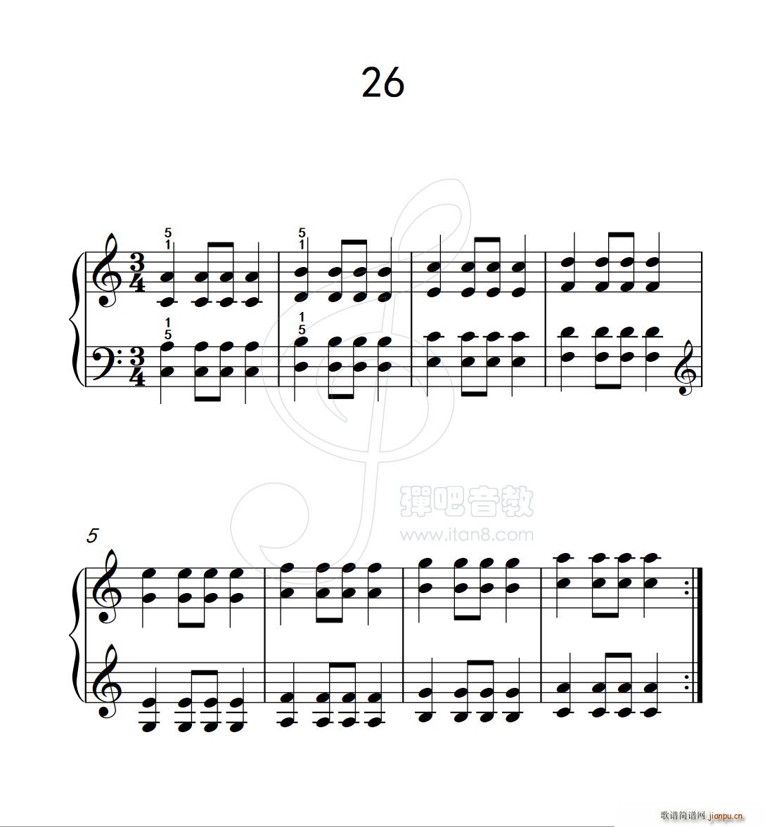 双音练习 26 儿童钢琴手指练习 2(钢琴谱)1