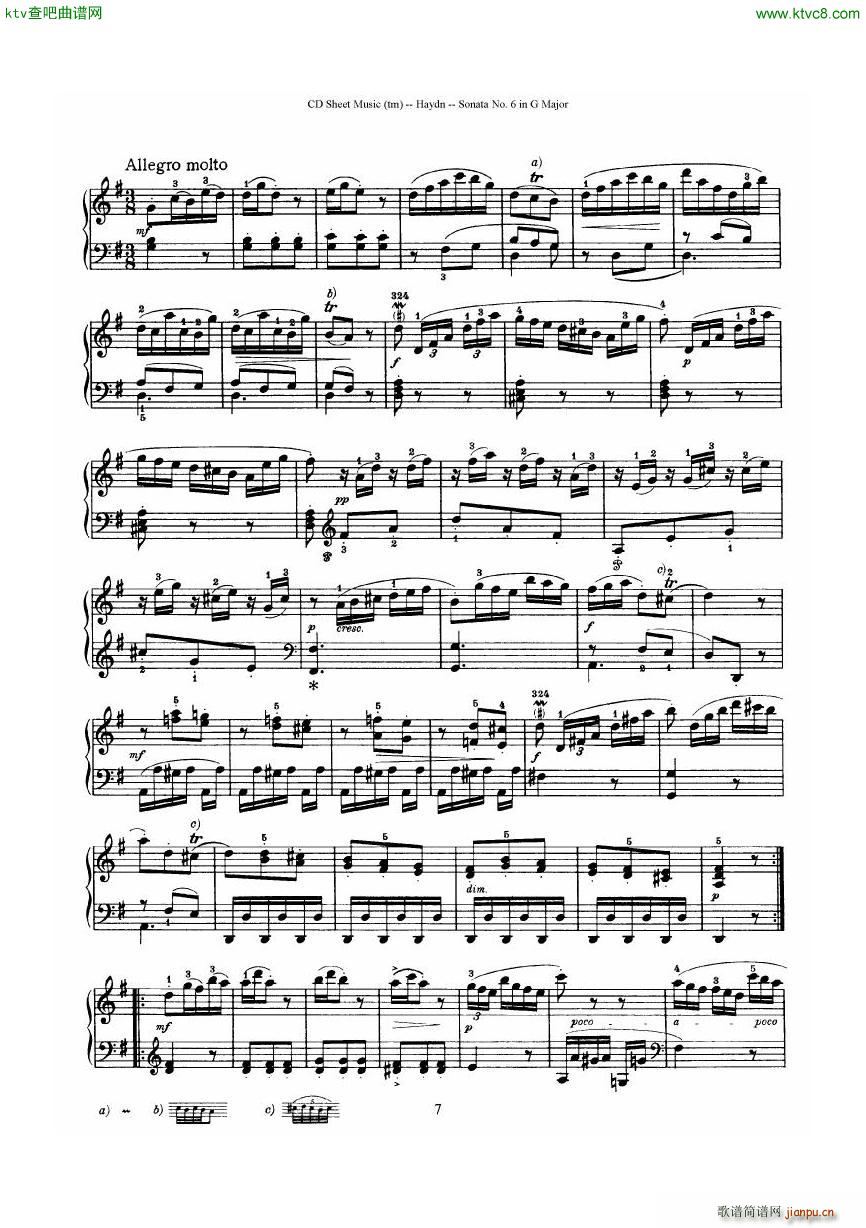 Haydn Joseph Sonata no 6 in G Major(钢琴谱)7