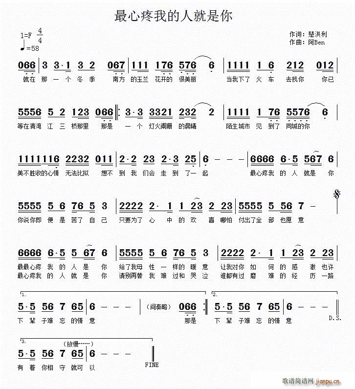 最心疼我的人就是你(九字歌谱)1