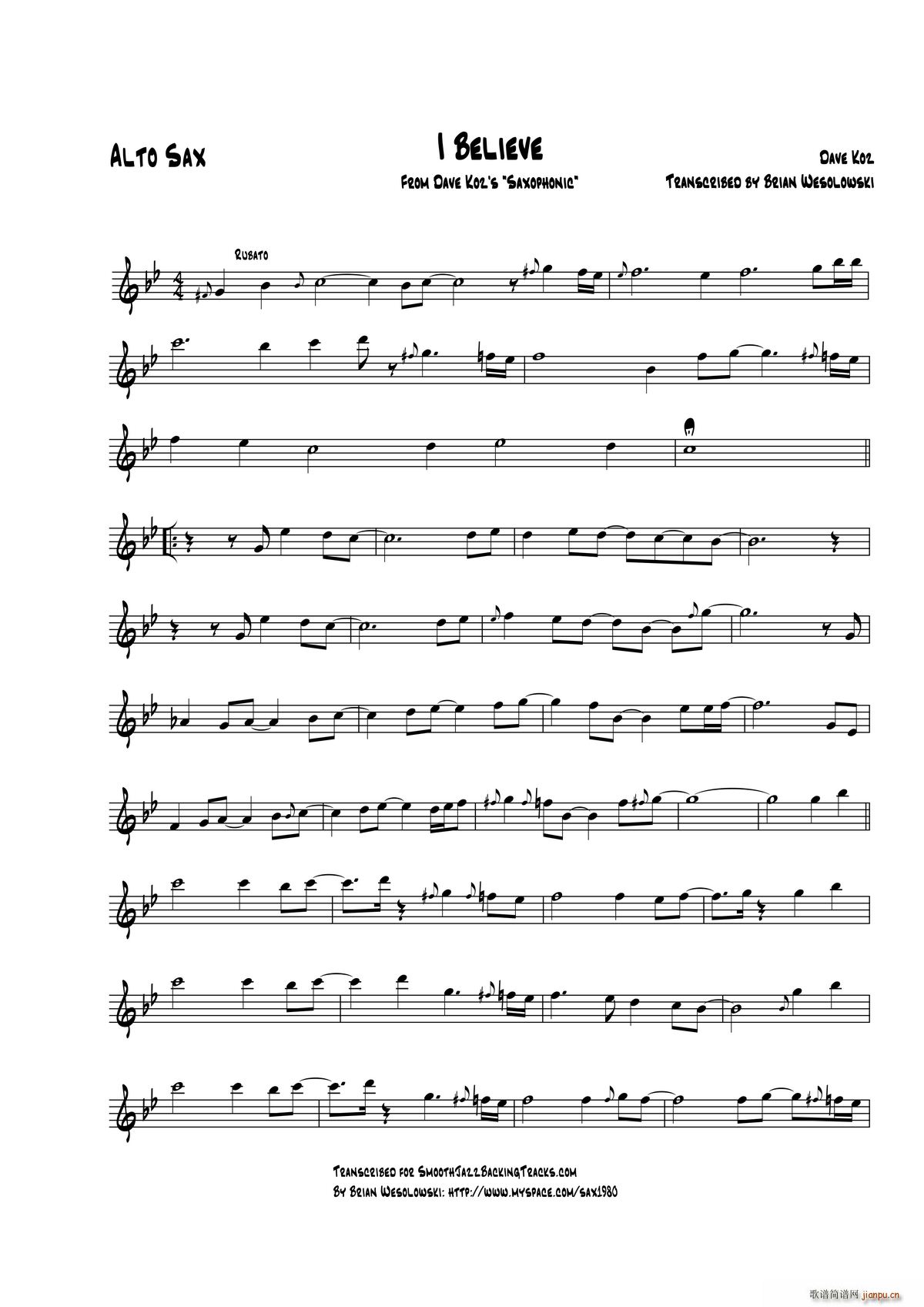 I Believe 中音萨克斯(十字及以上)1