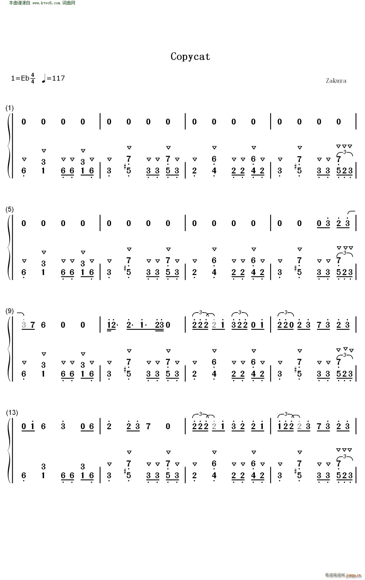 Copy Cat 钢琴 数字双手(钢琴谱)1