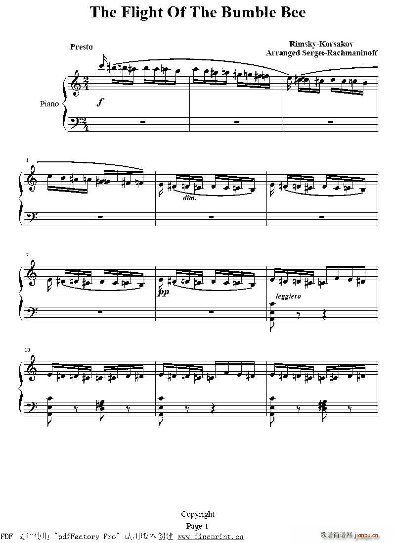 拉赫曼尼诺夫 野蜂飞舞(总谱)1