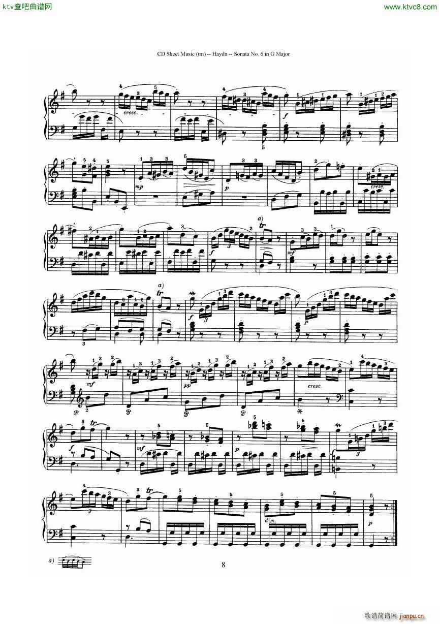 Haydn Joseph Sonata no 6 in G Major(钢琴谱)8