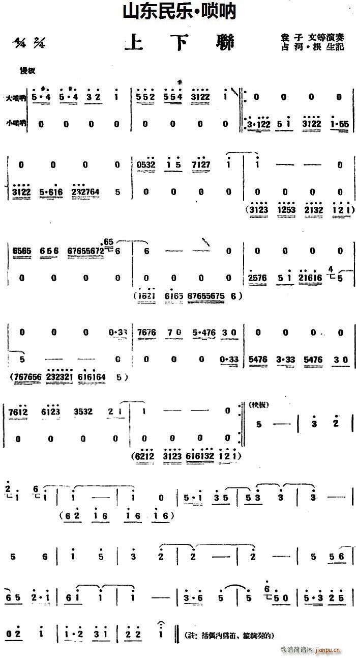 上下联 山东民乐 唢呐(唢呐谱)1