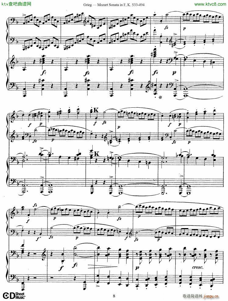 Grieg Sonata K 533 Mozart 2nd Piano Grieg(钢琴谱)8