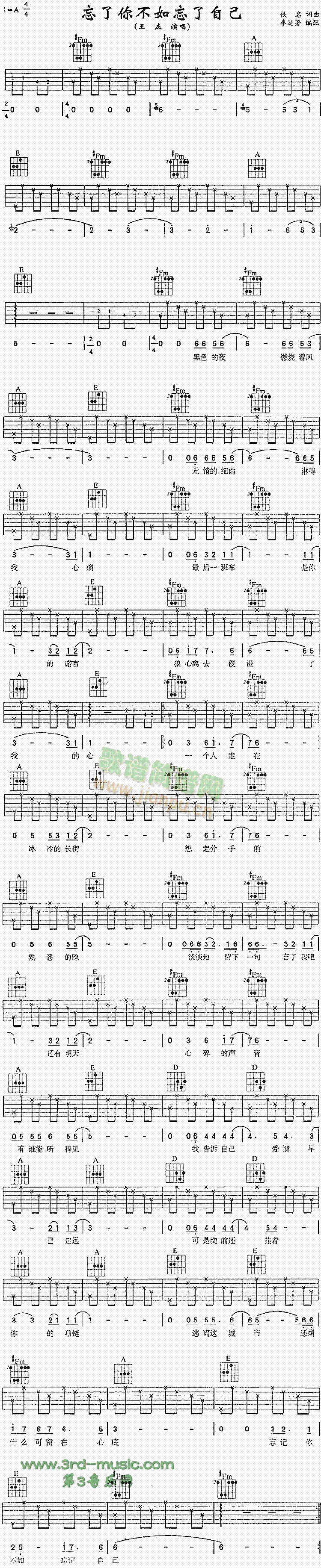 忘了你不如忘了自己(吉他谱)1