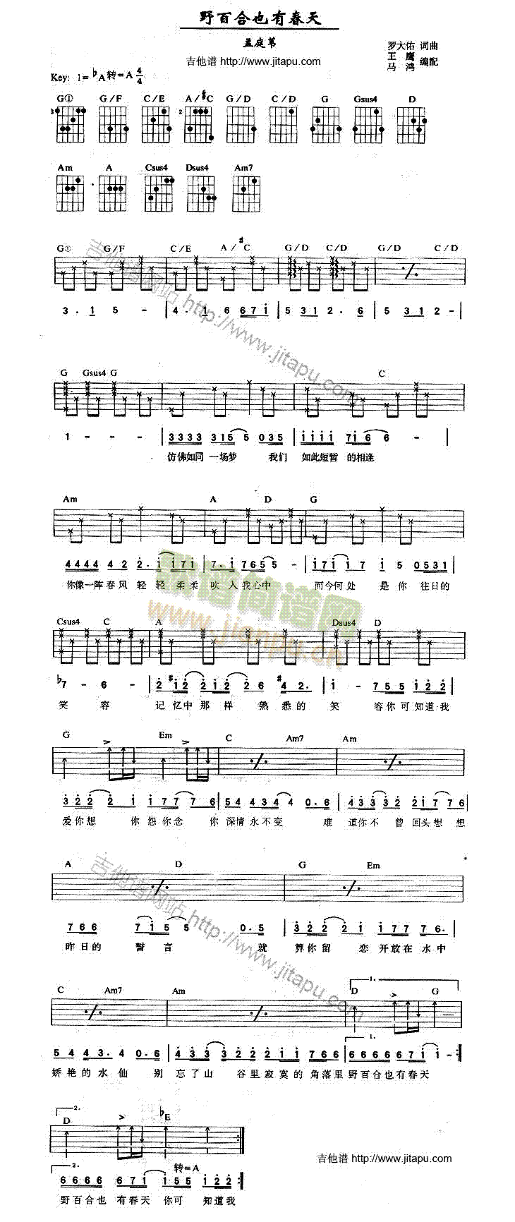 野百合也有春天(吉他谱)1