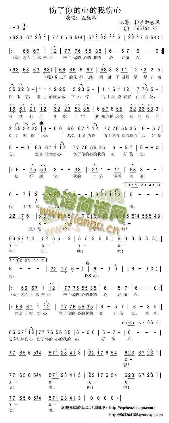 伤了你的心的我伤心(九字歌谱)1