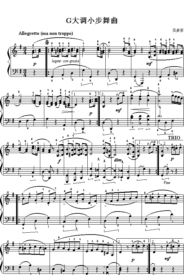 贝多芬：G大调小步舞曲(钢琴谱)1